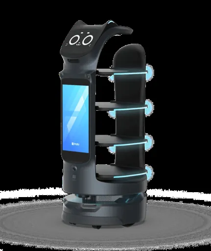 BellaBot Pro: Adjusts navigation speed and route dynamically based on crowd density and obstacles while maintaining smooth delivery and display operation.
